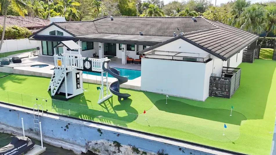 Completed residential artificial turf lawn in Houston